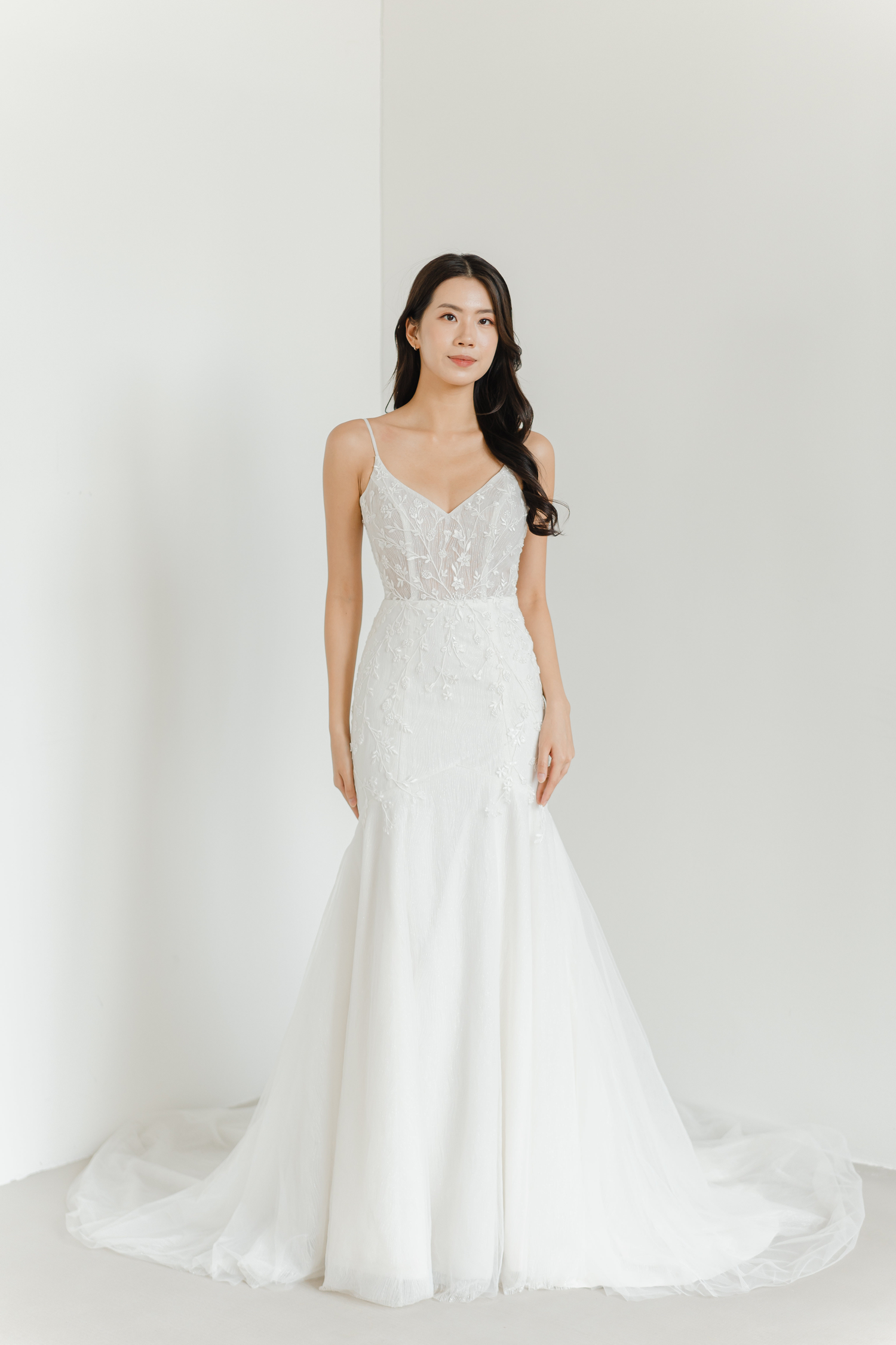 Yvonne wedding dress featuring subtle beaded detailing and shimmering glitter tulle
